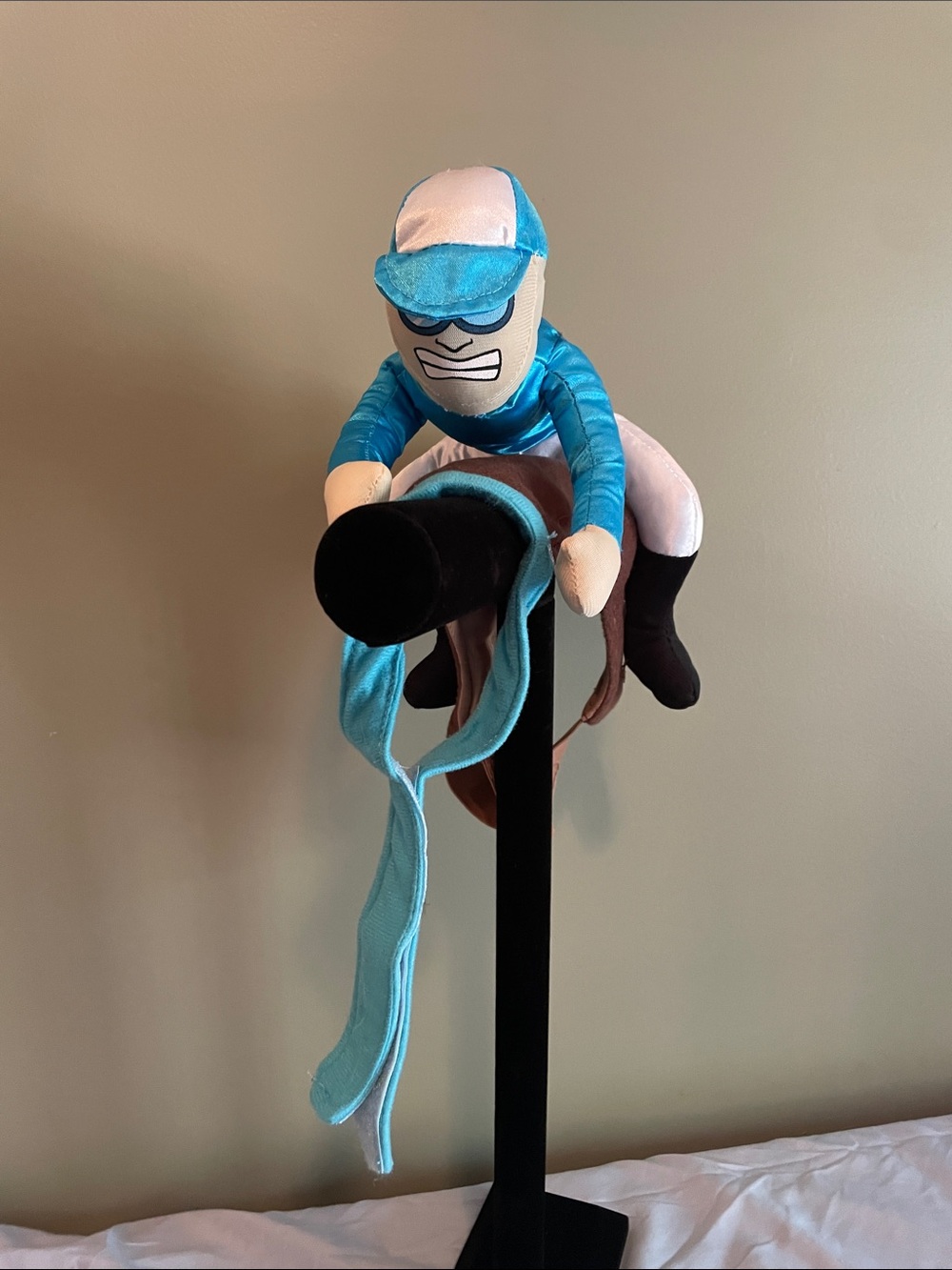 Dog Jockey Costume Plush Saddle Outfit in Light Blue and White